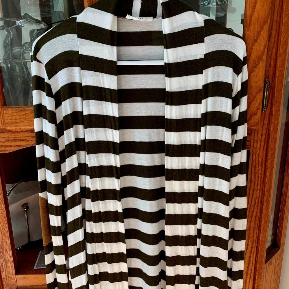 Reborn J Striped Cardigan with Elbow Patches